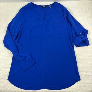 Lands’ End roll-tab sleeve blouse, blue; Size 16